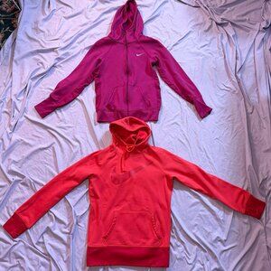 TWO Nike Therma Fit Hoodies - SIZE SMALL - 1 Magenta and 1 Red
